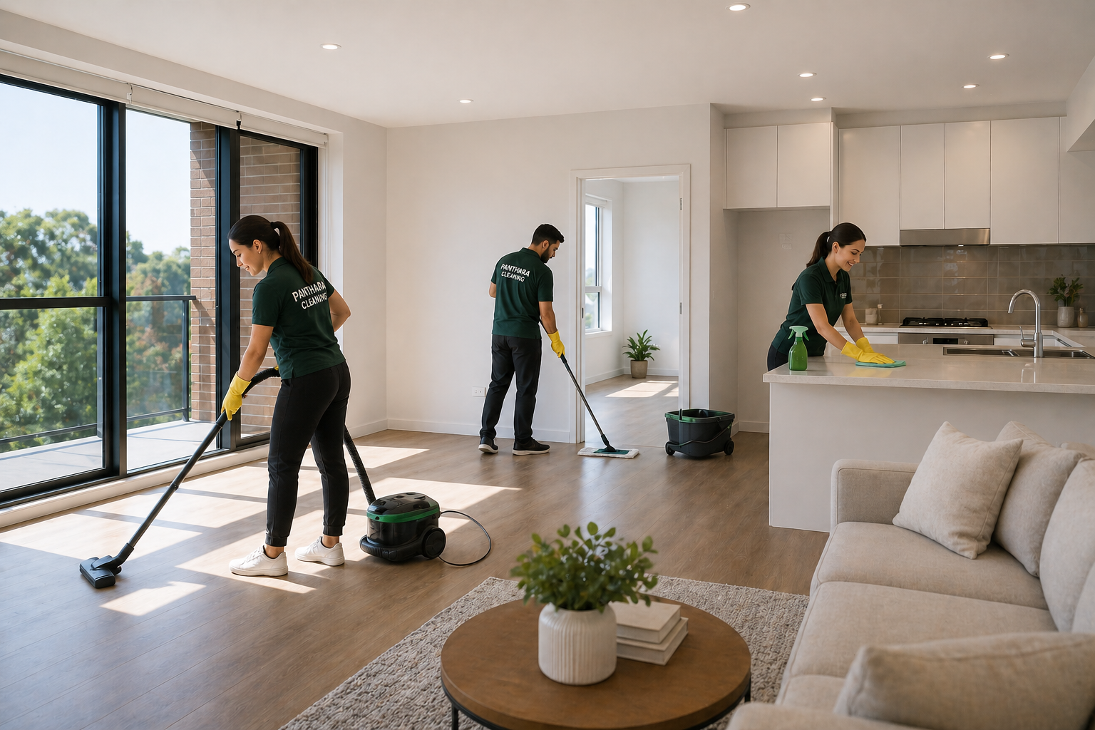 Panthara cleaning team professionally cleaning a property